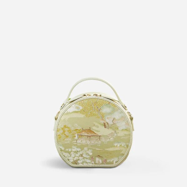 Chinese Painting Mulberry Silk Round Bag Luxury Handbag - 图片 2