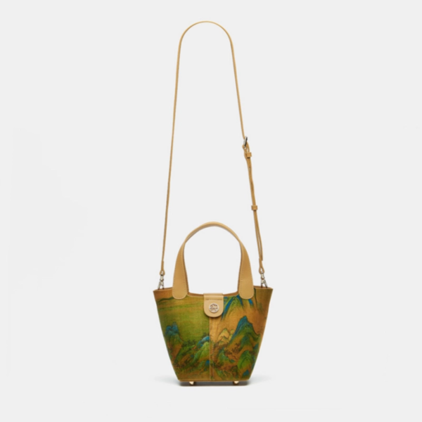 Chinese Painting Mulberry Silk Traditional Gold Basket Bag - 图片 13