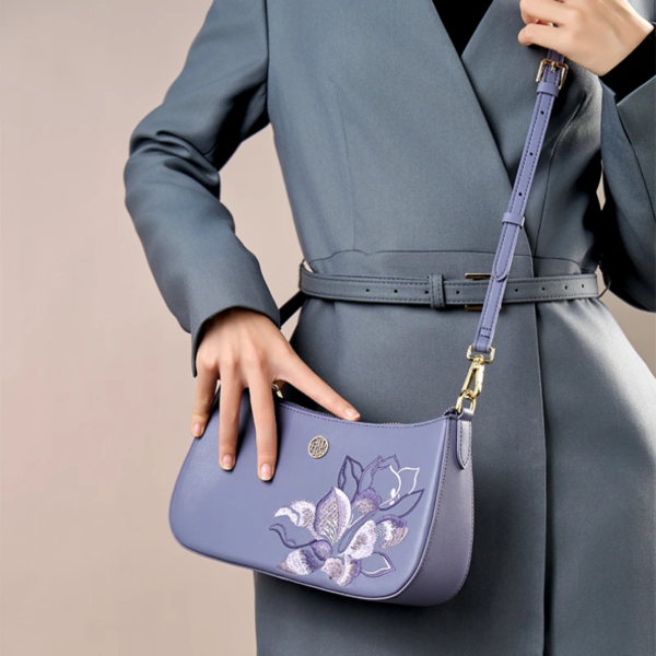 Embroidery Leather Red Shoulder Bag Peony Women's Hobo Handbag - 图片 7