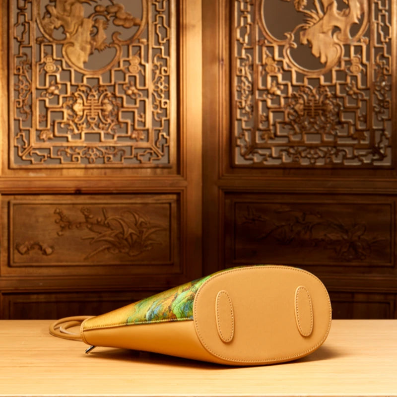 Chinese Painting Mulberry Silk Tote Bag Green Women Handbag - 图片 10