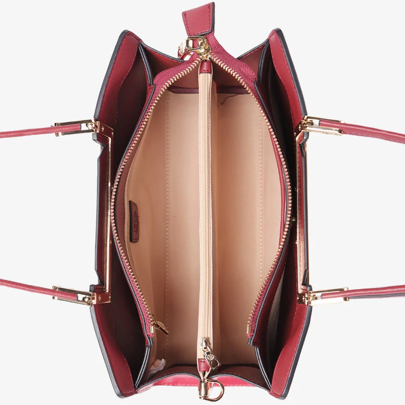 Sinocultural Embroidery Leather Red Tote Bag Magnolia Women's Handbag - 图片 10