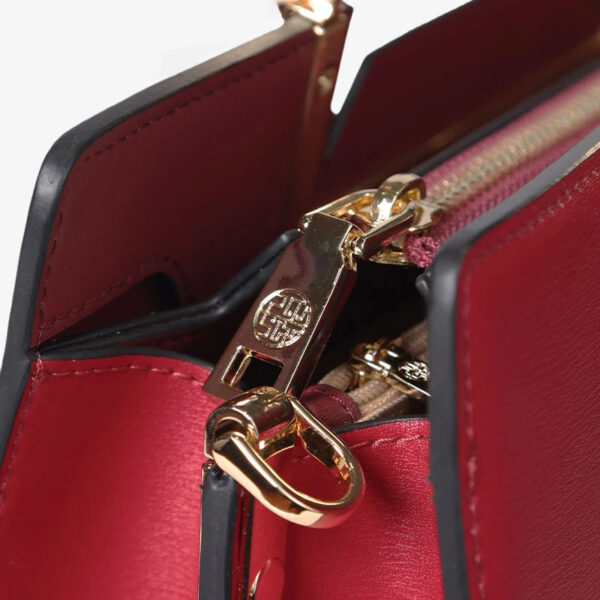 Sinocultural Embroidery Leather Red Tote Bag Magnolia Women's Handbag - 图片 9