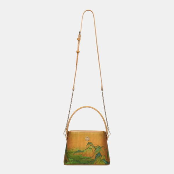 Chinese Painting Mulberry Silk Gold Bucket Handbag - 图片 13