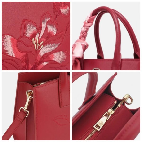 Embroidery Leather White Commuting Handbag Orchid with Scarf - 图片 20