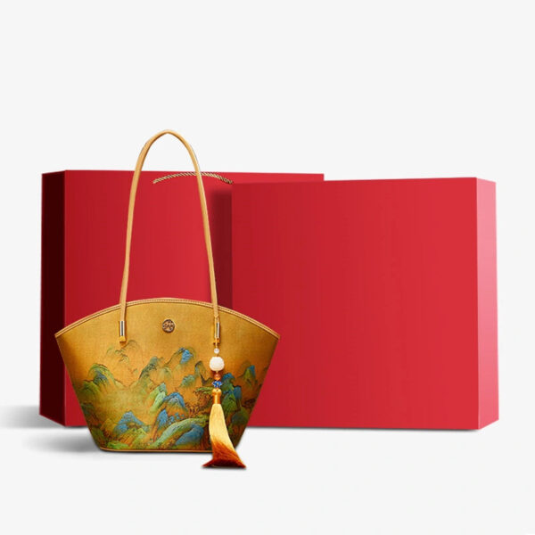 Chinese Painting Mulberry Silk Tote Bag Green Women Handbag - 图片 12
