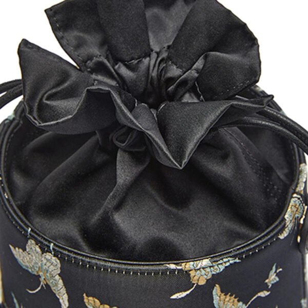 Brocade Black Bucket Bag Designer Butterfly Handbag - 图片 7