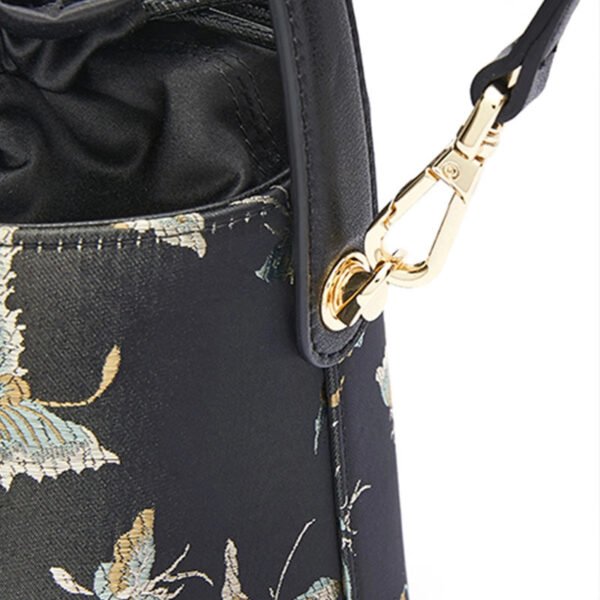 Brocade Black Bucket Bag Designer Butterfly Handbag - 图片 8