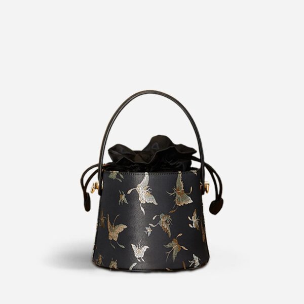 Brocade Black Bucket Bag Designer Butterfly Handbag - 图片 10