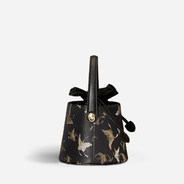 Brocade Black Bucket Bag Designer Butterfly Handbag - 图片 13