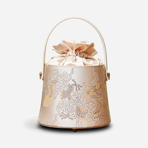 Brocade Jacquard Leather Drawstring Bucket Bag - 图片 8