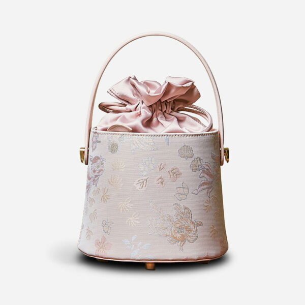 Brocade Jacquard Leather Drawstring Bucket Bag - 图片 7