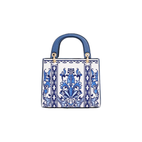 Handcrafted Embroidery Leather Handbag Blue and White Porcelain