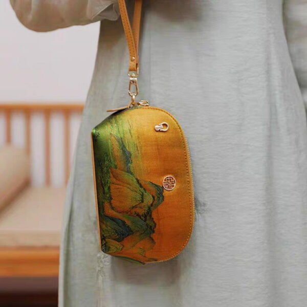 Chinese Ancient Painting Mulberry Silk Luxury Clutch Bag Wallet - 图片 4