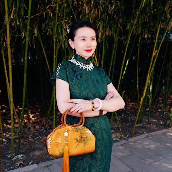 Mulberry Silk Chinese Style Yellow Bamboo Handbag - 图片 2