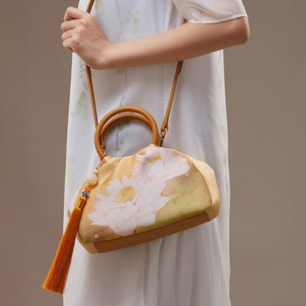 Mulberry Silk Chinese Style Yellow Bamboo Handbag - 图片 3