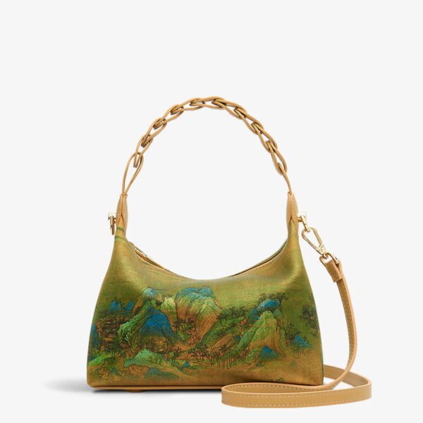 Chinese Painting Xiangyunsha Silk Shoulder Bag Designer Handbag - 图片 9