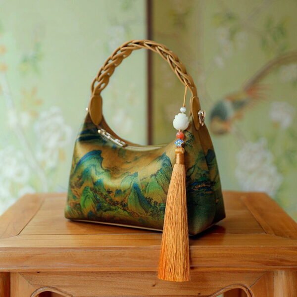 Chinese Painting Xiangyunsha Silk Shoulder Bag Designer Handbag - 图片 5