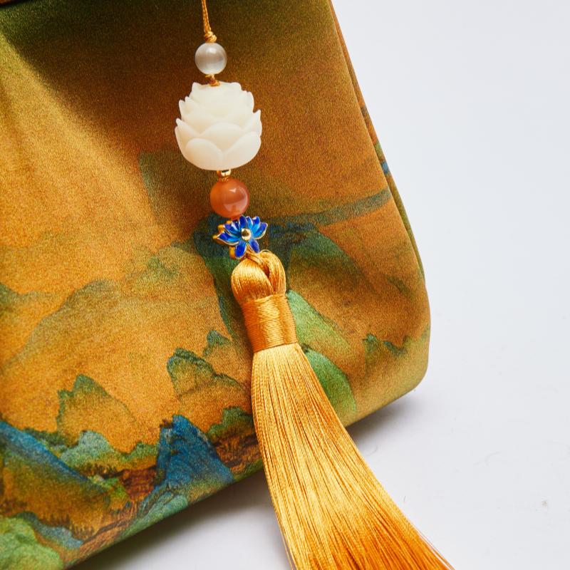 Chinese Painting Mulberry Silk Bucket Bag Vintage Handbag - 图片 6