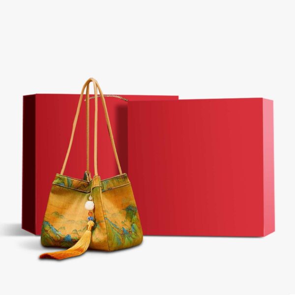 Chinese Painting Mulberry Silk Bucket Bag Vintage Handbag - 图片 11