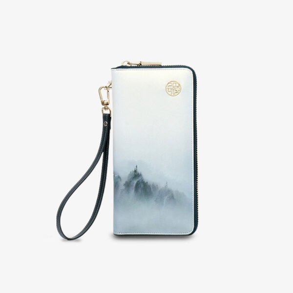 Chinese Style Cloud Mountain Blue Printed Cowhide Wallet - 图片 7