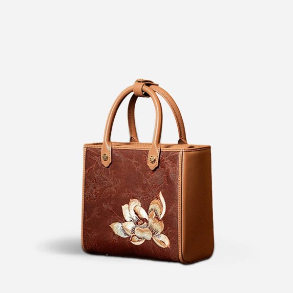 Embroidery Xiangyunsha Silk Tote Bag Hibiscus Elegant Handbag - 图片 14