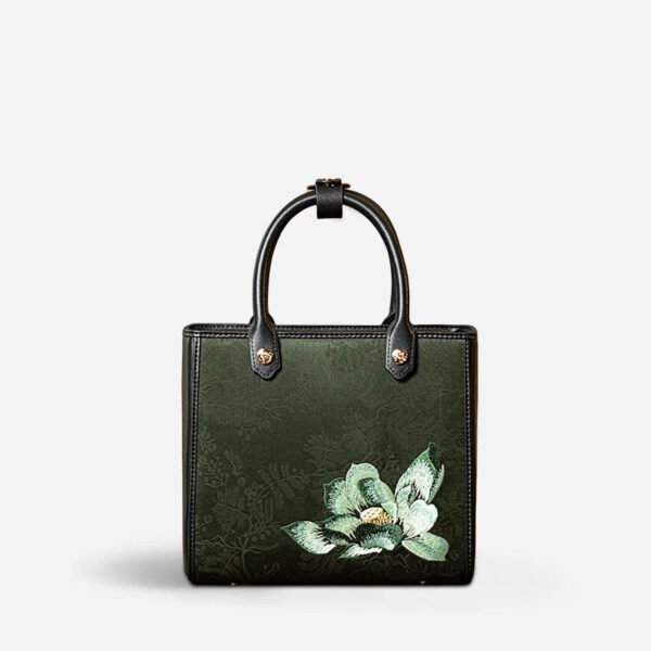 Embroidery Xiangyunsha Silk Tote Bag Hibiscus Elegant Handbag - 图片 12