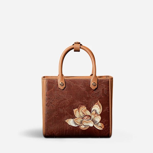 Embroidery Xiangyunsha Silk Tote Bag Hibiscus Elegant Handbag - 图片 13