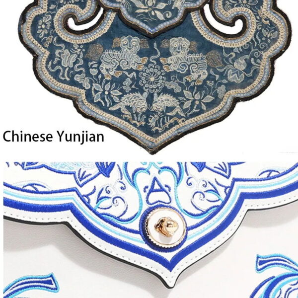 Embroidery Leather Blue Tote Bag Fortune Koi Fish Handbag - 图片 9