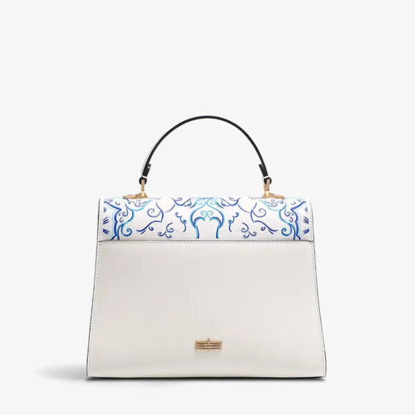 Embroidery Leather Blue Tote Bag Fortune Koi Fish Handbag - 图片 12