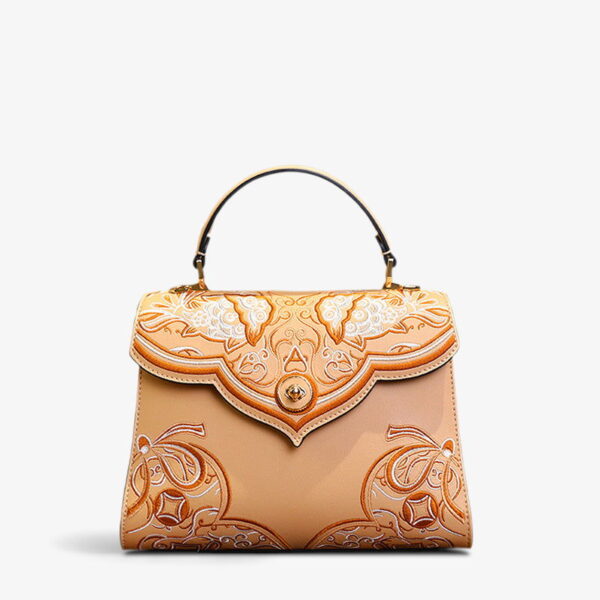 Embroidery Leather Blue Tote Bag Fortune Koi Fish Handbag - 图片 13
