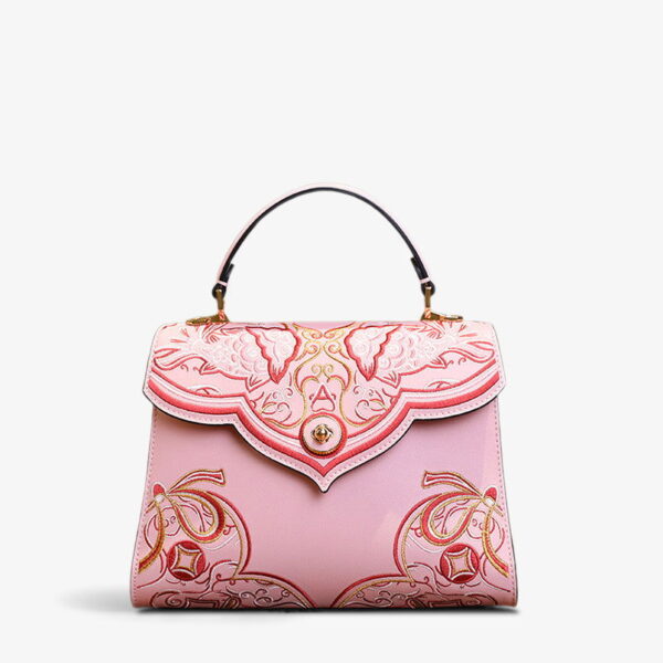 Embroidery Leather Blue Tote Bag Fortune Koi Fish Handbag - 图片 14