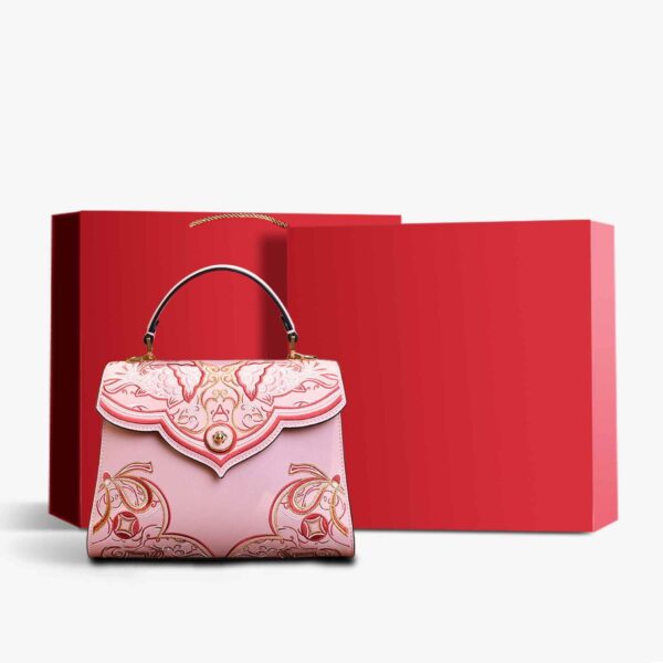 Embroidery Leather Blue Tote Bag Fortune Koi Fish Handbag - 图片 16