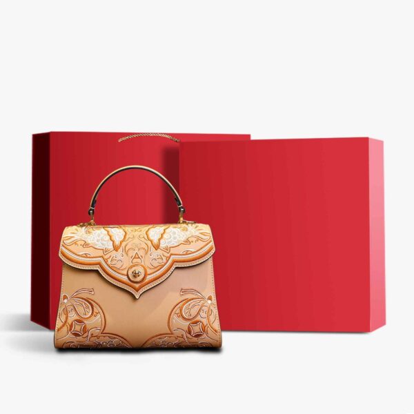 Embroidery Leather Blue Tote Bag Fortune Koi Fish Handbag - 图片 17