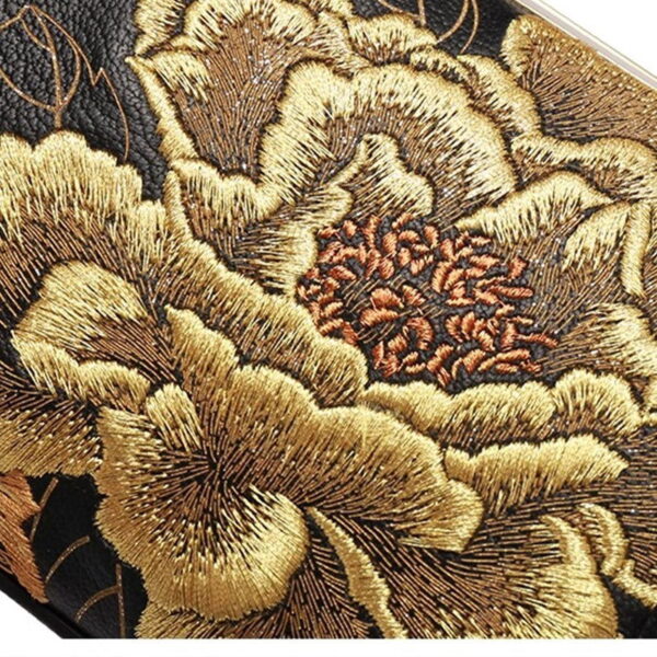 Embroidery Leather Chain Barrel Bag Royal Gold Peony Luxury Handbag - 图片 9