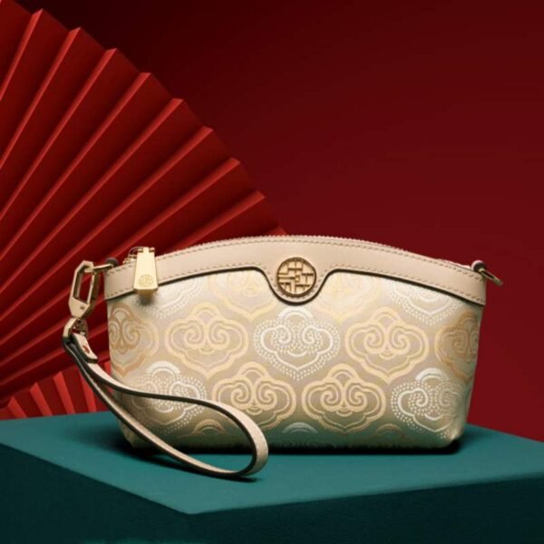 Embroidery Leather Clutch Bag Auspicious Clouds - 图片 2