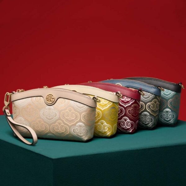 Embroidery Leather Clutch Bag Auspicious Clouds - 图片 3