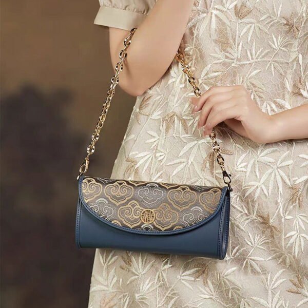 Embroidery Leather Clutch Bag Auspicious Cloud Designer Handbag - 图片 4