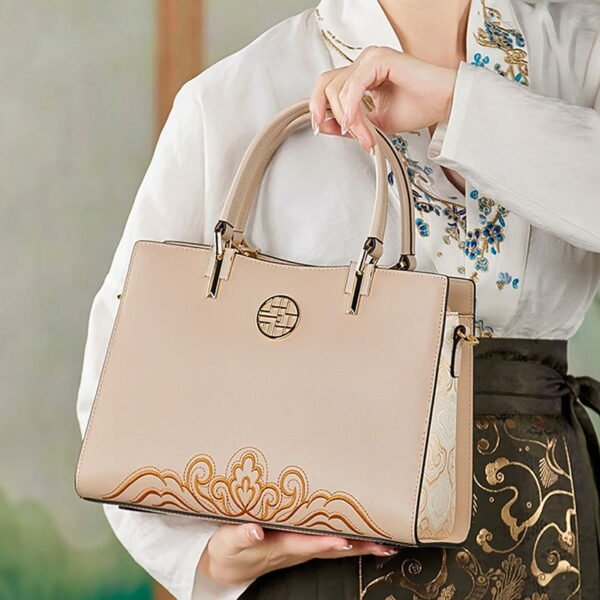 Embroidery Leather Crossbody Tote Bag Chinese Style Handbag - 图片 2