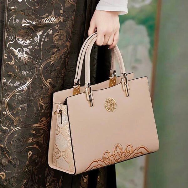 Embroidery Leather Crossbody Tote Bag Chinese Style Handbag - 图片 4