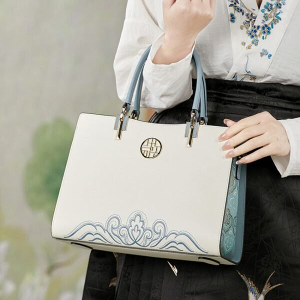 Embroidery Leather Crossbody Tote Bag Chinese Style Handbag - 图片 8