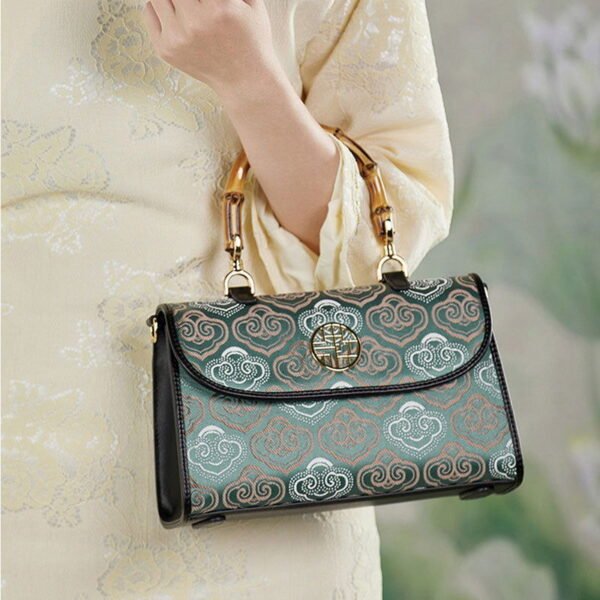 Embroidery Leather Bag Zhuang Brocade Bamboo Handle Handbag - 图片 2