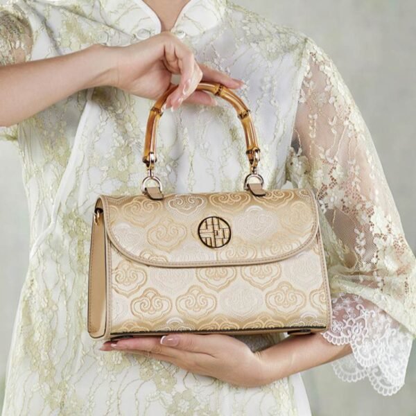 Embroidery Leather Bag Zhuang Brocade Bamboo Handle Handbag - 图片 4