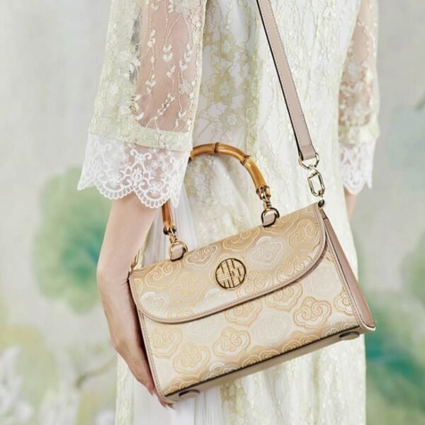 Embroidery Leather Bag Zhuang Brocade Bamboo Handle Handbag - 图片 5