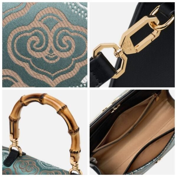 Embroidery Leather Bag Zhuang Brocade Bamboo Handle Handbag - 图片 11