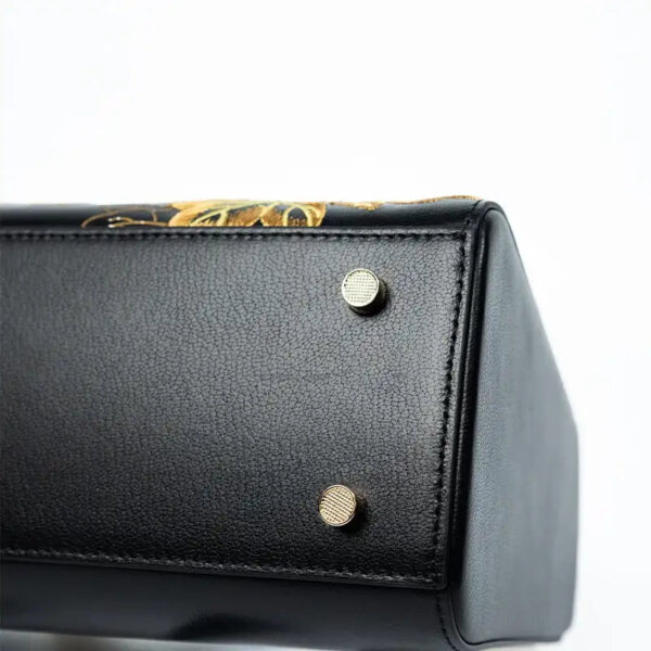 Embroidery Leather Black Lady Bag Gold Peony Luxury Handbag - 图片 11