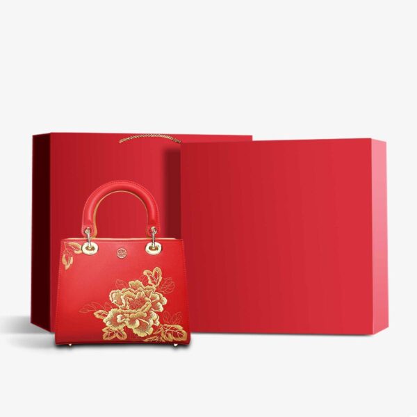 Embroidery Leather Black Lady Bag Gold Peony Luxury Handbag - 图片 19