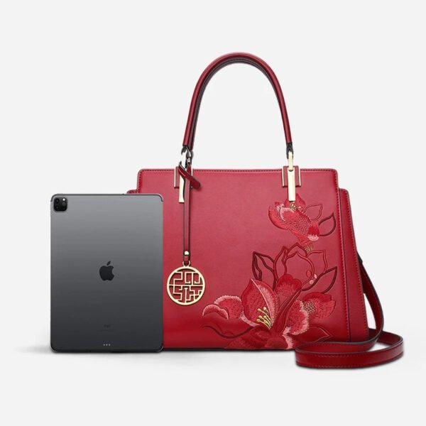 Embroidery Leather Magnolia Crossbody Tote Bag Women Handbag - 图片 21