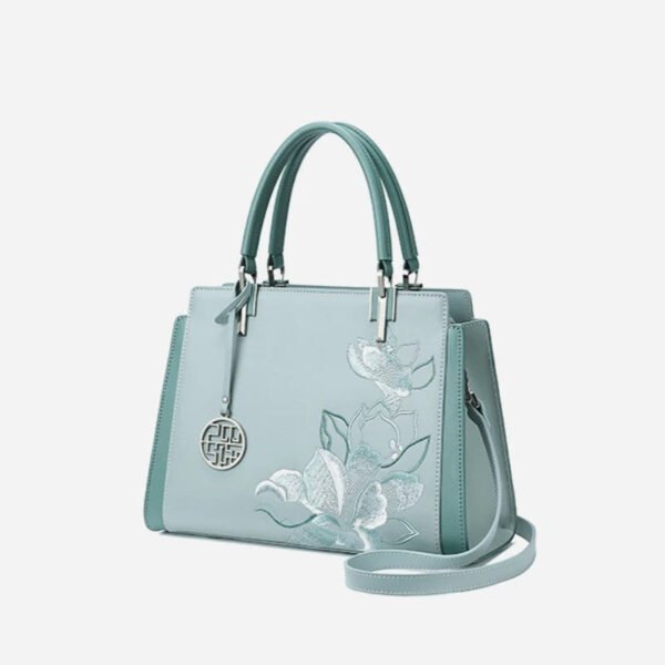 Embroidery Leather Magnolia Crossbody Tote Bag Women Handbag - 图片 17