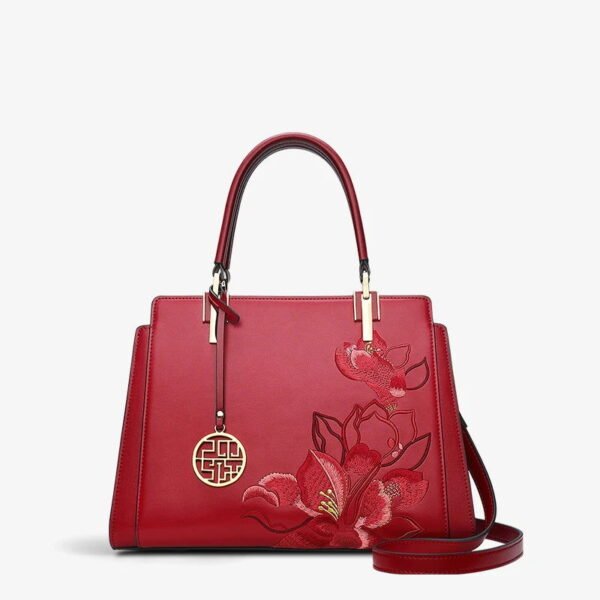 Embroidery Leather Magnolia Crossbody Tote Bag Women Handbag - 图片 19