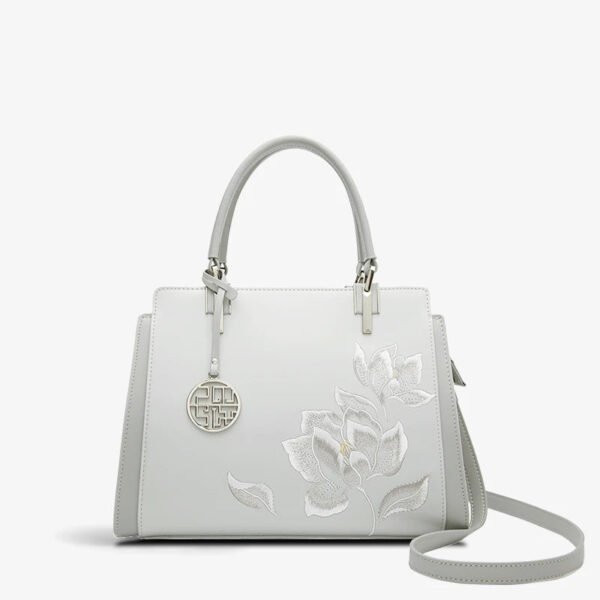 Embroidery Leather Magnolia Crossbody Tote Bag Women Handbag - 图片 22